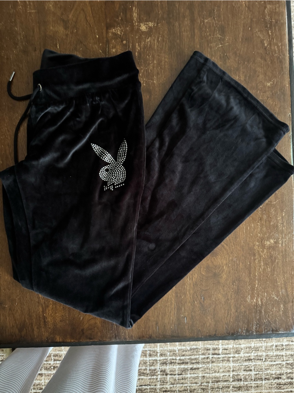 Playboy Black Velour Bunny Logo Lounge Pants Size L